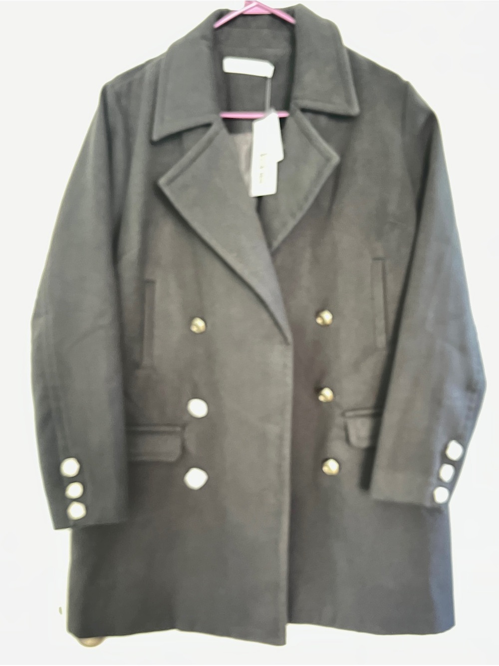 JustFab Double-Breasted Pea Coat in Grey with Gold Buttons